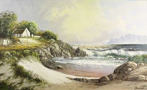 Jacobi (Benjamin Jacobus Davis) -  Cottage by a cove - 90cm x 55cm! Stunning!! Bid now!!