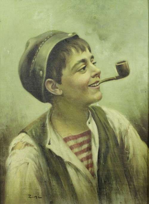 Zinl - Boy smoking a pipe - A classic beauty! - Oil painting - Low price! - Bid now!