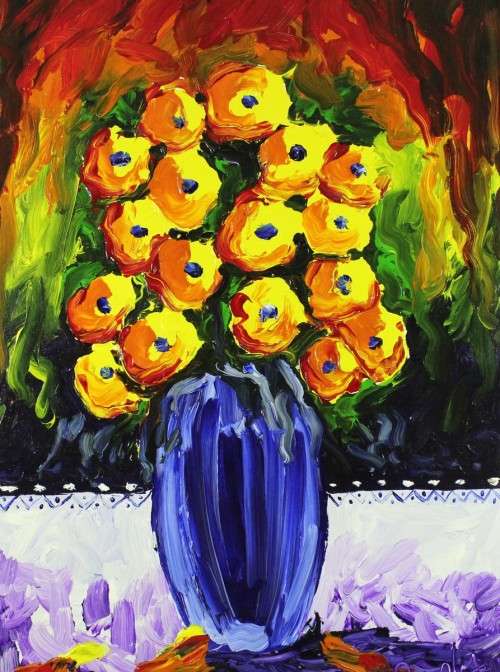 Paul van Rensburg - Still life flowers in a vase - Stunning art!! Low price! Bid now!!