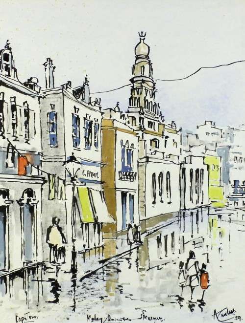 Arthur Cantrell - Malay quarters Cape Town - A lovely mixed media work - Invest now!!