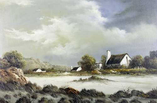 L Taylor - Cape Dutch houses in the dunes - Stunning! 88cm x 58cm  - Act fast and bid now!