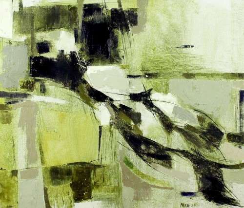 Nina - Abstract in green - Oil - A stunning piece of art! Bid now!