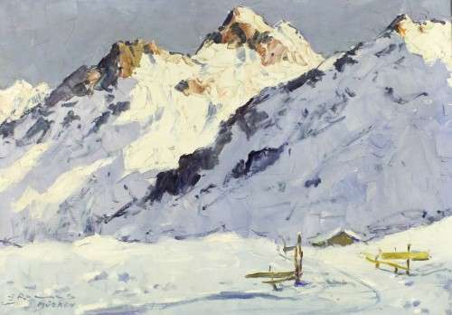 Murren - Snow capped mountains - A beautiful oil painting! - Low price, bid now!