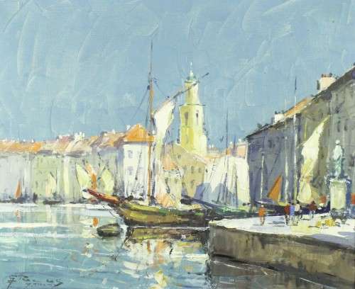 St Tropez - Harbor scene - A beautiful oil painting! - Low price, bid now!