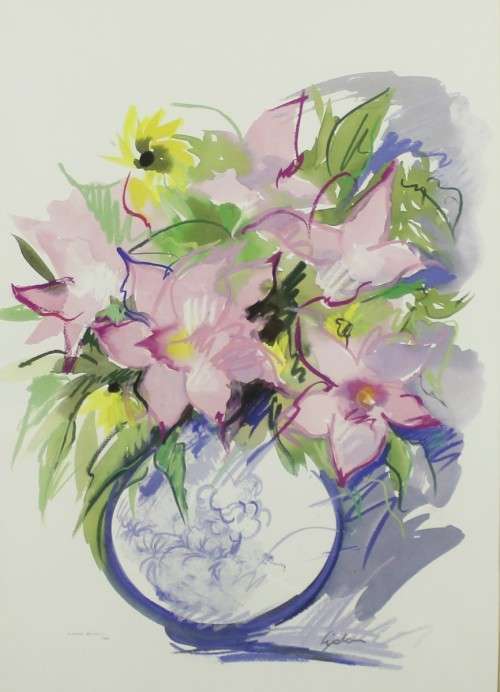 Aileen Lipkin - Still life flowers - Pink flower arrangement - Beautiful!! - Low price! - Bid now!!