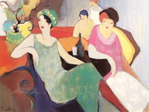 Itzchak Tarkay - Ladies enjoying a drink - A beautiful print! Bid now!!