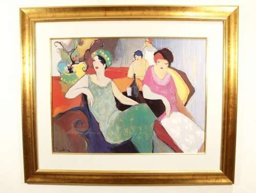 Itzchak Tarkay - Ladies enjoying a drink - A beautiful print! Bid now!!