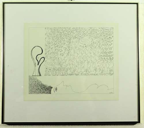 Walter Battiss - Nude with birds - A beautiful print! Bid now!