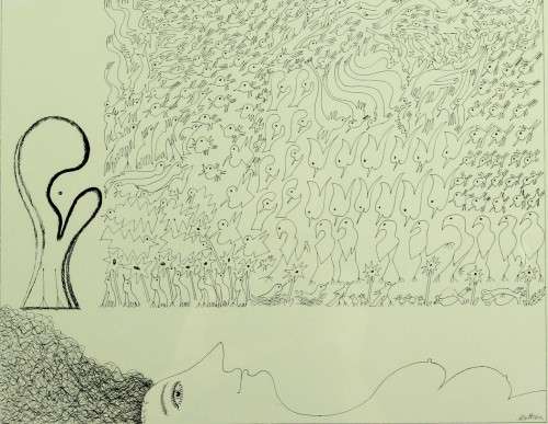 Walter Battiss - Nude with birds - A beautiful print! Bid now!