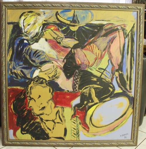 M Dunbar - Abstract party - A huge oil painting!! 123cm x 120cm - Bid now!!