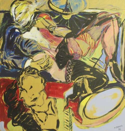 M Dunbar - Abstract party - A huge oil painting!! 123cm x 120cm - Bid now!!