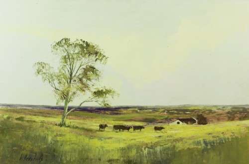 W Hendriks - Landscape with cattle and a large tree - A beautiful painting! Bid now!