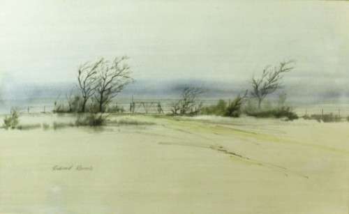 Richard Rennie - Landscape with farm gate - A beautiful watercolor! Bid now!