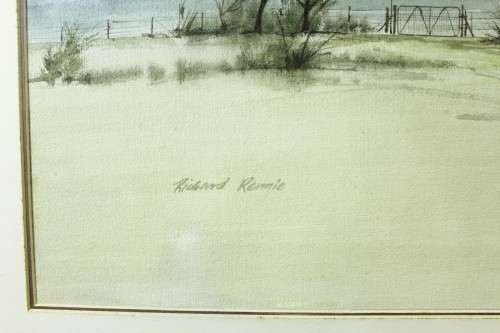 Richard Rennie - Landscape with farm gate - A beautiful watercolor! Bid now!