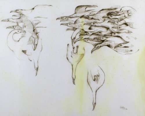 M Costello - Abstract birds - A beautiful mixed media painting! Invest now!!