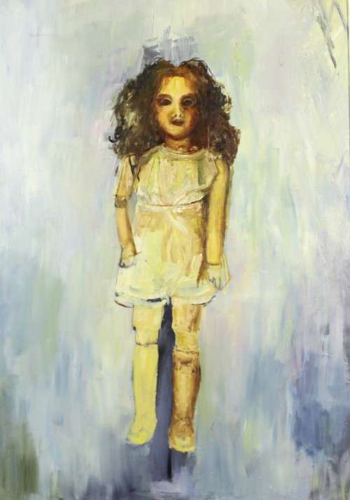 Miriam Styen - Doll with two shadows - An impressive / disturbing oil painting! Bid now!!