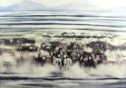 Gordon Vorster - Buffalo and Zebra's - A real stunner!! 85cm x 60cm - Bid now!!