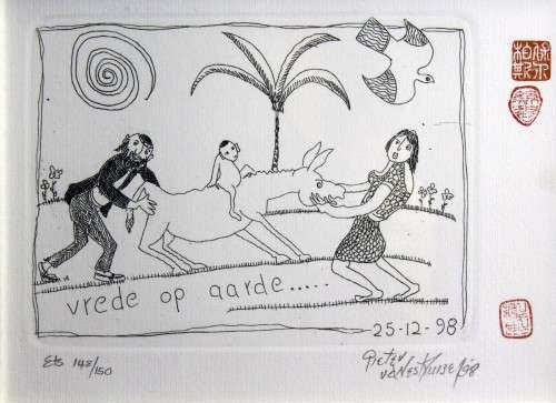 Pieter van der Westhuizen - Vrede op Aarde - A beautiful etching! Bid now! *Free courier!