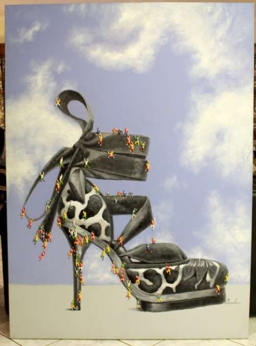 Crumles - High heel shoe with little men - A stunning collage!! 200cm x 145cm! A treasure, bid now!!