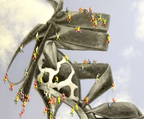 Crumles - High heel shoe with little men - A stunning collage!! 200cm x 145cm! A treasure, bid now!!