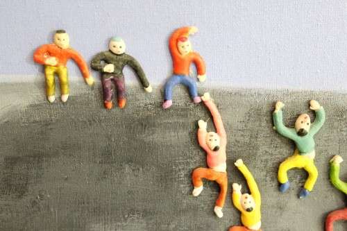 Crumles - High heel shoe with little men - A stunning collage!! 200cm x 145cm! A treasure, bid now!!