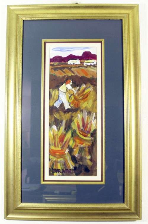 Lynette Barnard - Man dressed in white working in the fields - A beautiful painting!! Bid now!!