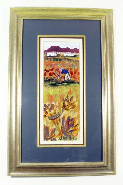 Lynette Barnard - Man dressed in blue working in the fields - A beautiful painting!! Bid now!!
