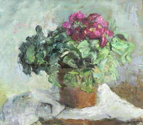 Johanna Wassenaar - Still life - Purple flowers - A beautiful painting! Low price, bid now!!