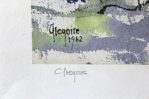 Gregoire Boonzaier  - Street scene with ocean - A beautiful signed litho print! Low price, bid now!