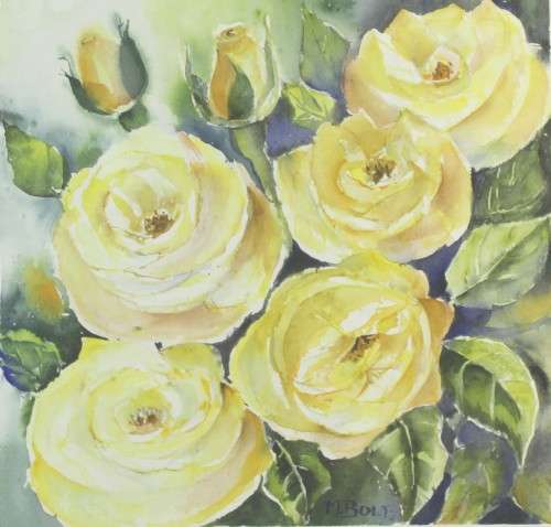 M Bolt - Yellow roses - A beautiful water color - Giveaway price! - Bid now!!