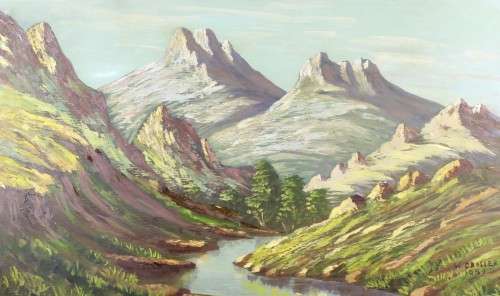 W Grobler - Mountain scene 1959 - Beautiful!! - Giveaway price! - Bid now!!