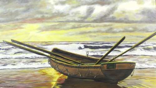 Piet Holthuysen - Row boat at waters edge - Stunning!! - Giveaway price! - Bid now!!