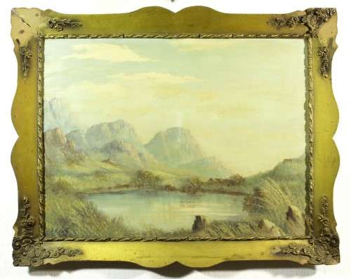 J Kumst - Mountains and pond - An old oil painting! - Giveaway price! - Bid now!!