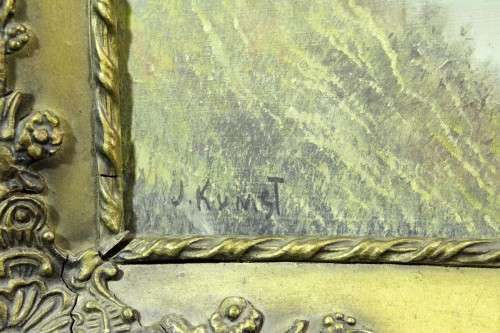 J Kumst - Mountains and pond - An old oil painting! - Giveaway price! - Bid now!!