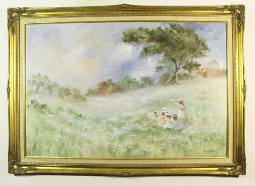 Merle du Bois - Children in the cosmos field - Magnificent! - Giveaway price, bid now!