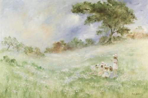 Merle du Bois - Children in the cosmos field - Magnificent! - Giveaway price, bid now!