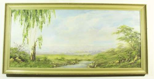 Landscape with river (Possibly Wendy Miles) - Beautiful! Low price, bid now!