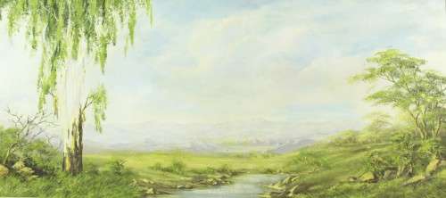 Landscape with river (Possibly Wendy Miles) - Beautiful! Low price, bid now!