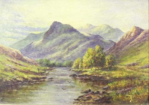 Landscape with river on canvas - Unsigned - Beautiful! Low price, bid now!