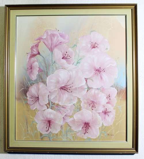 Tim Cooke - Pink flowers - A beautiful painting! Low price, bid now!!