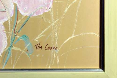 Tim Cooke - Pink flowers - A beautiful painting! Low price, bid now!!