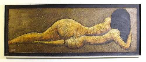 Rafael - Nude - A beautiful oil and sand painting! - Low price!! - Bid now!!