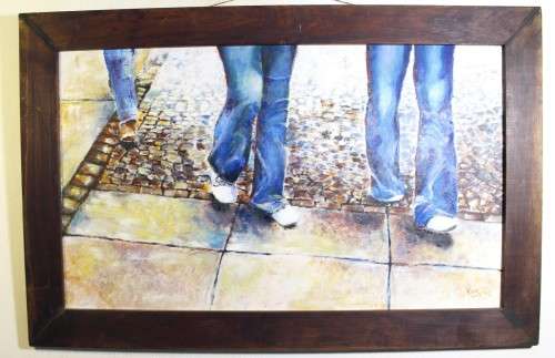 Karen - Blue pants walking - A beautiful oil! - Low price!! - Bid now!!