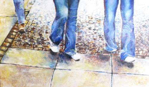 Karen - Blue pants walking - A beautiful oil! - Low price!! - Bid now!!