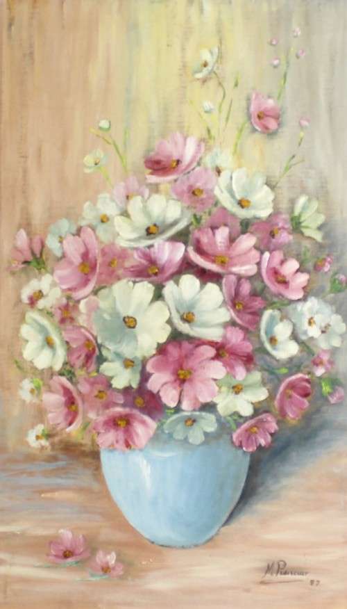 M Pienaar - Still life flower in a blue bowl - Beautiful!! - Giveaway price! - Bid now!!