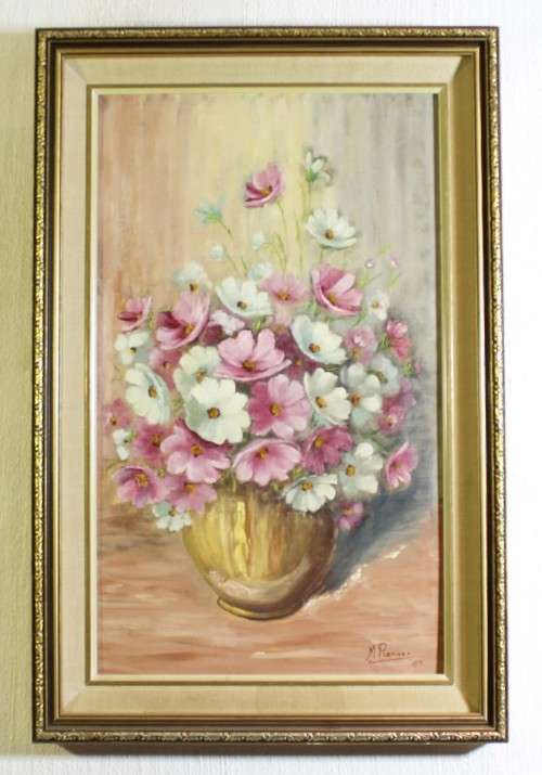 M Pienaar - Still life flower in a brown bowl - Beautiful!! - Giveaway price! - Bid now!!