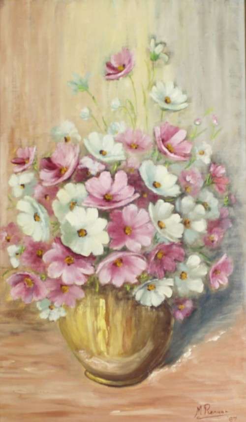 M Pienaar - Still life flower in a brown bowl - Beautiful!! - Giveaway price! - Bid now!!