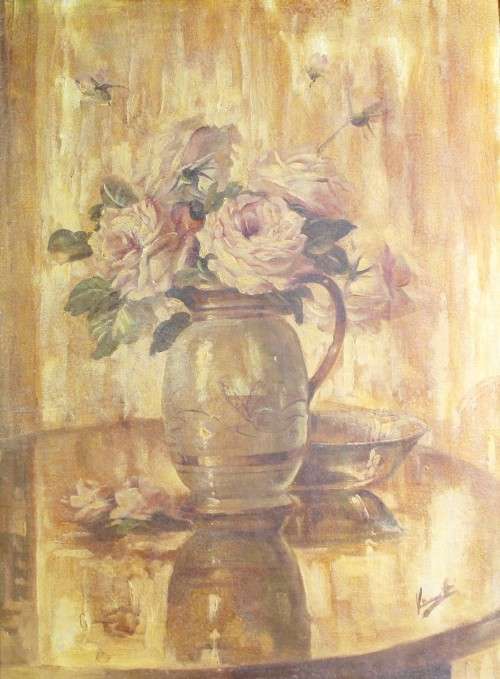 Signed oil painting - Still life flowers - Beautiful! - Low price, bid now!!