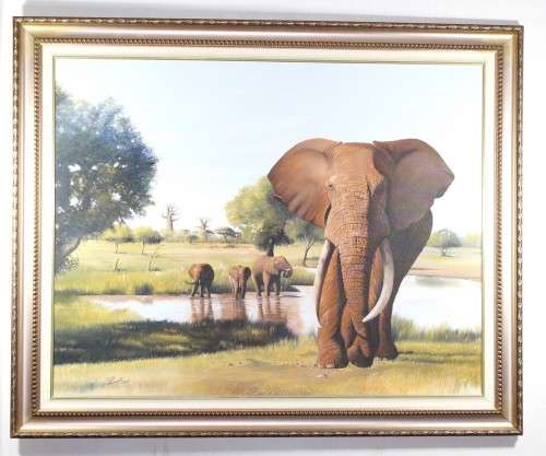 Claude Boswell - Elephants - Magnificent large beauty!! - Stunning art!! - Low price!! - Bid now!