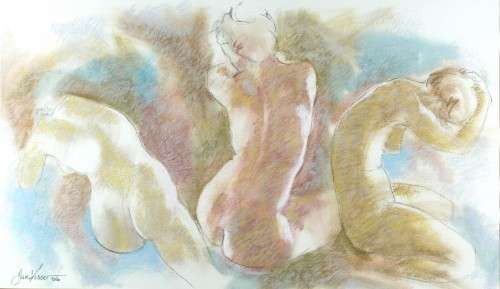 Jan Visser - Three nudes - Mixed media - Stunning art!! - Low price- FREE COURIER!! - Bid now!